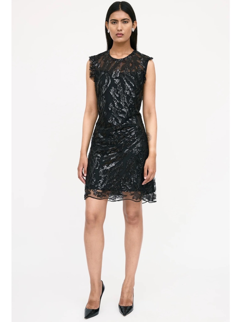 NWOT Sandro Black Mesh Beaded Sequin Sleeveless Lace Mini Dress sz EU 40/ US 8